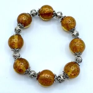 Stunning Amber Color Murano Glass Beaded Statement Stretch Bracelet Boho Bold